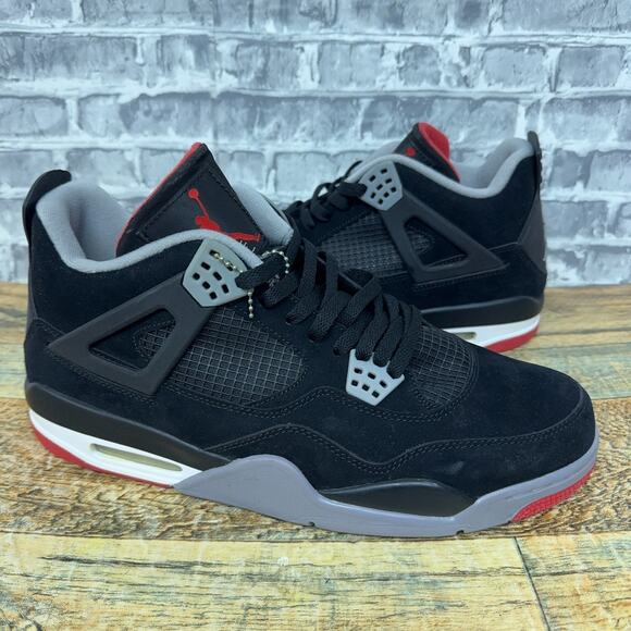 Nike Air Jordan 4 Retro Bred Black Cement Grey Red 308497-089 Mens Size 12 New main image 5